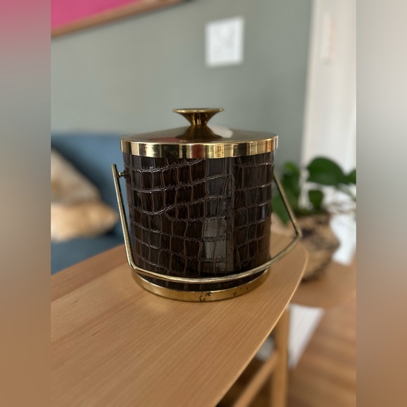 True Vintage Barware Leather & Brass ice bucket bar accessory drinks holiday - Picture 10 of 10